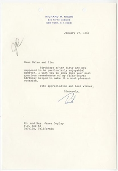 Richard Nixon Signed 1967 Typed Letter On Personal Letterhead